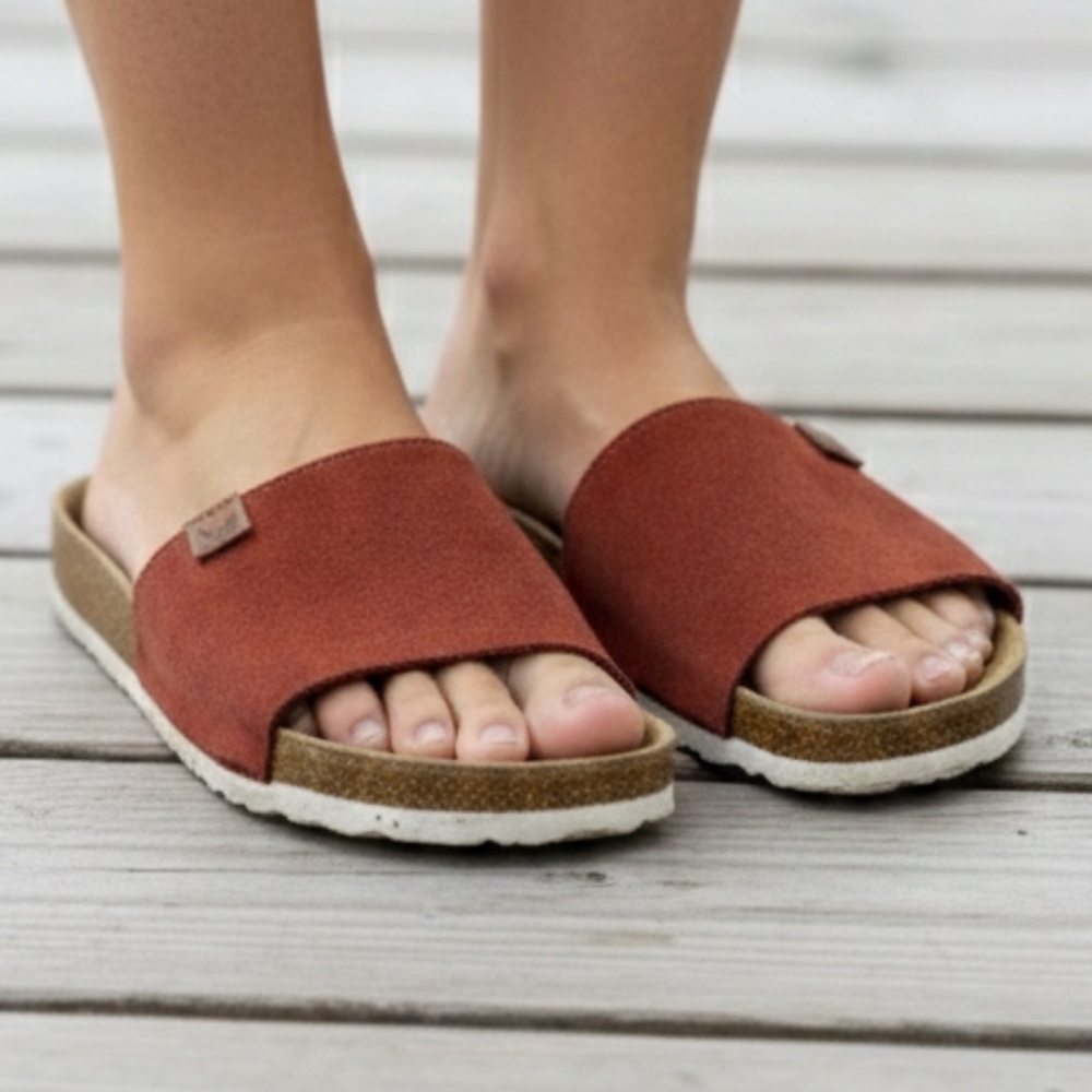 BioStep 19027 CORK FOOTBED Suede Slip On SANDAL Orange Terracota Size 9